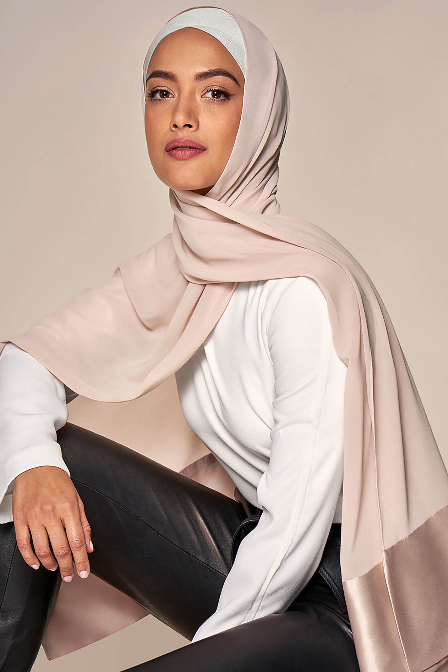 Satin–Edge Hijab - Pearl Opulence – Haute Hijab