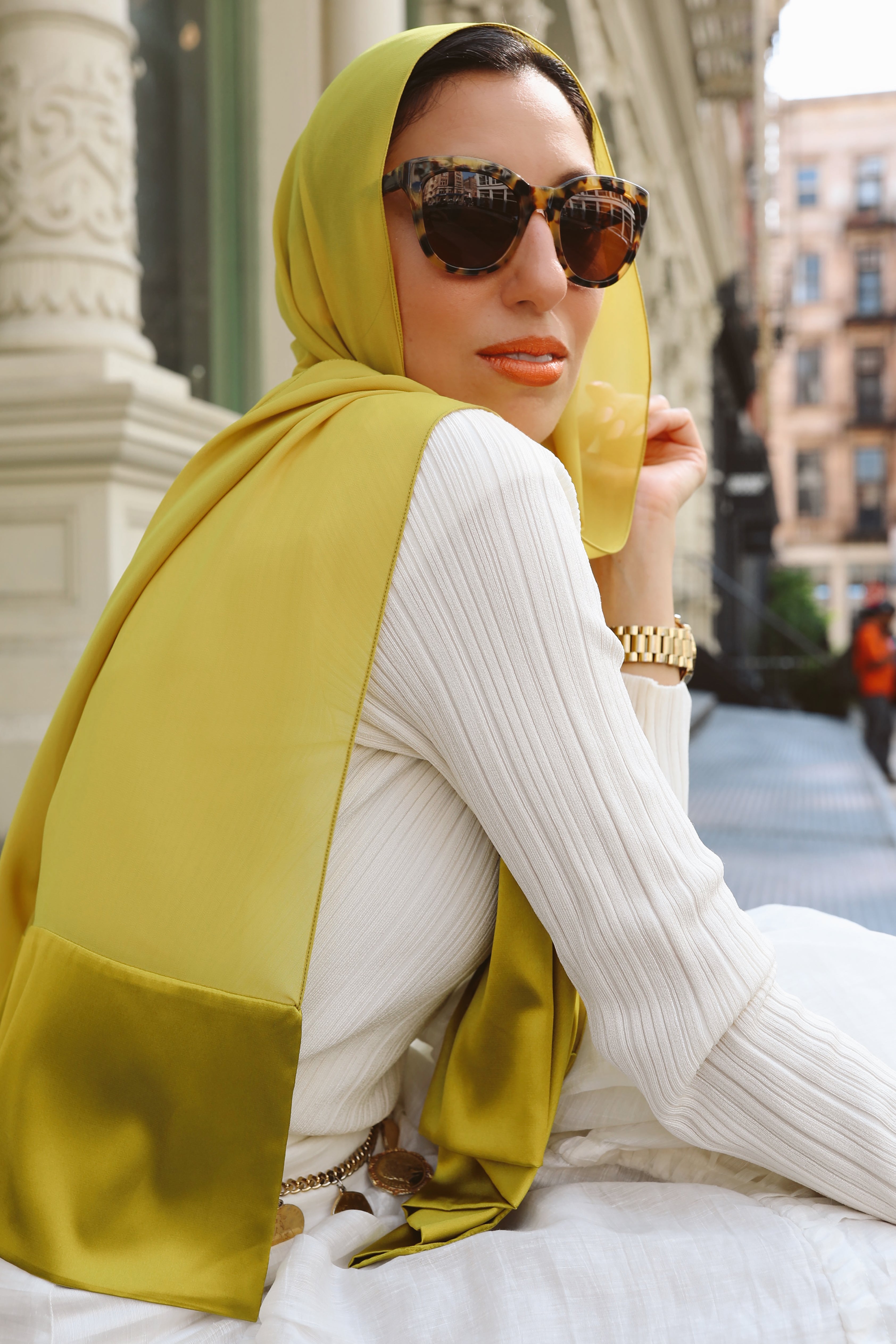 Satin–Edge Hijab - Chartreuse Shine – Haute Hijab