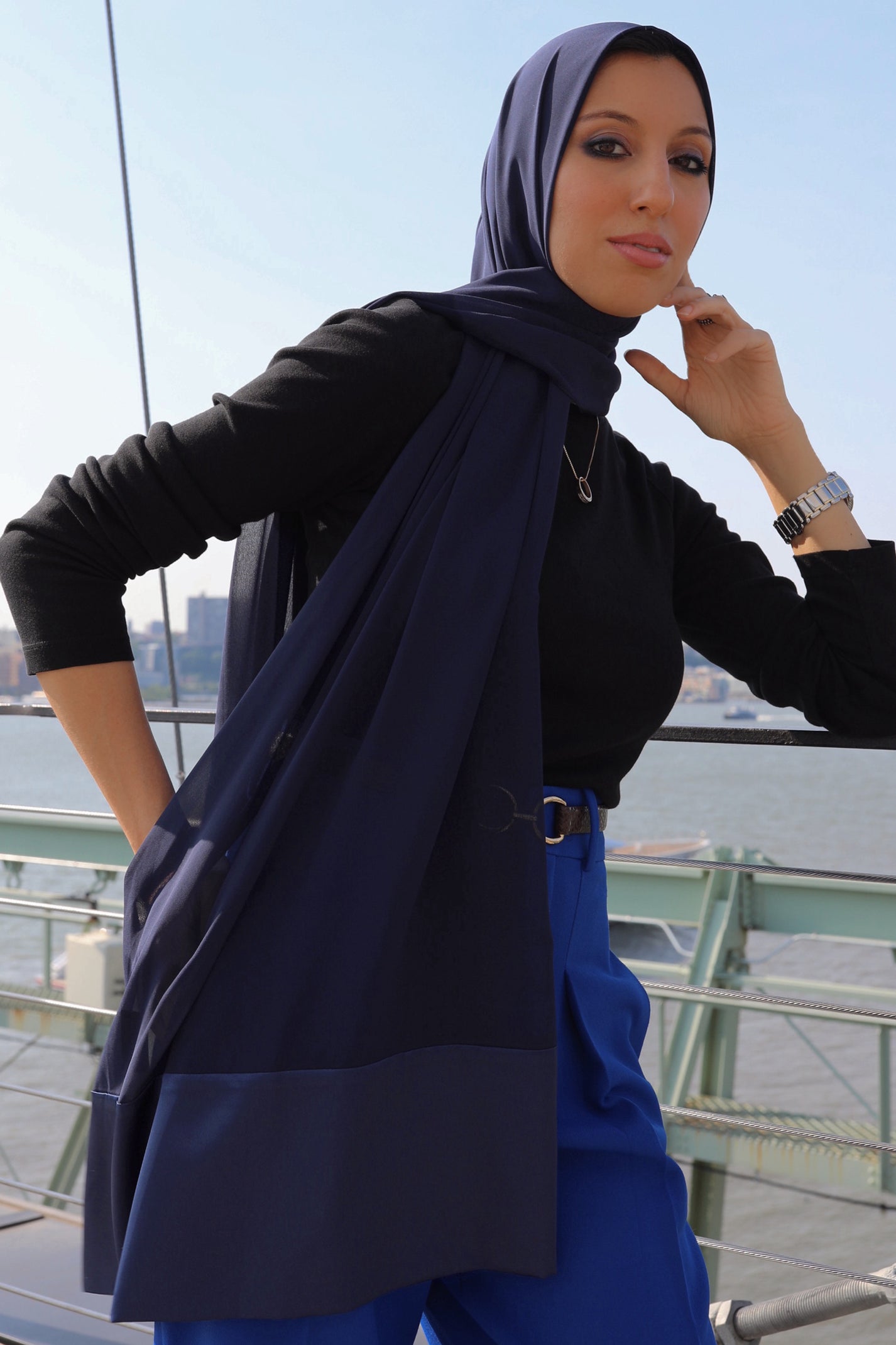 Satin–Edge Hijab - Midnight Blue – Haute Hijab