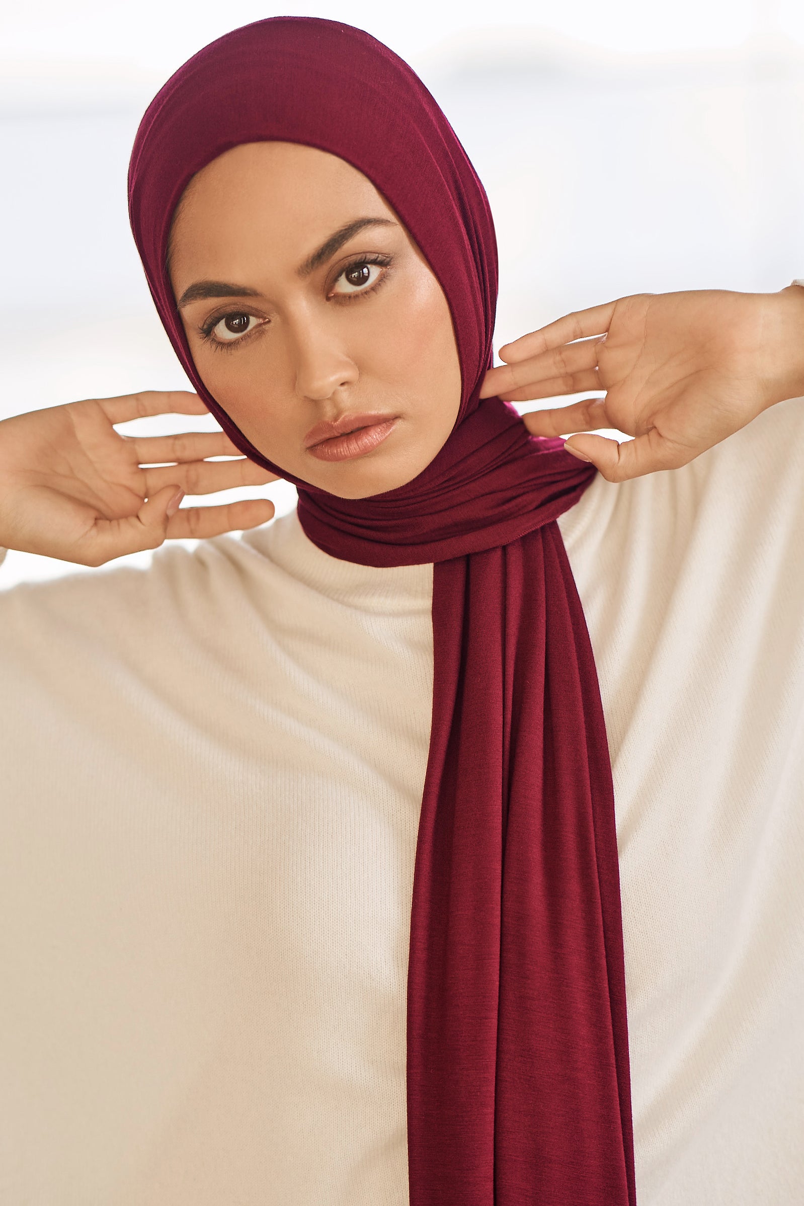 Criss Cross Instant Jersey Hijab-Maroon